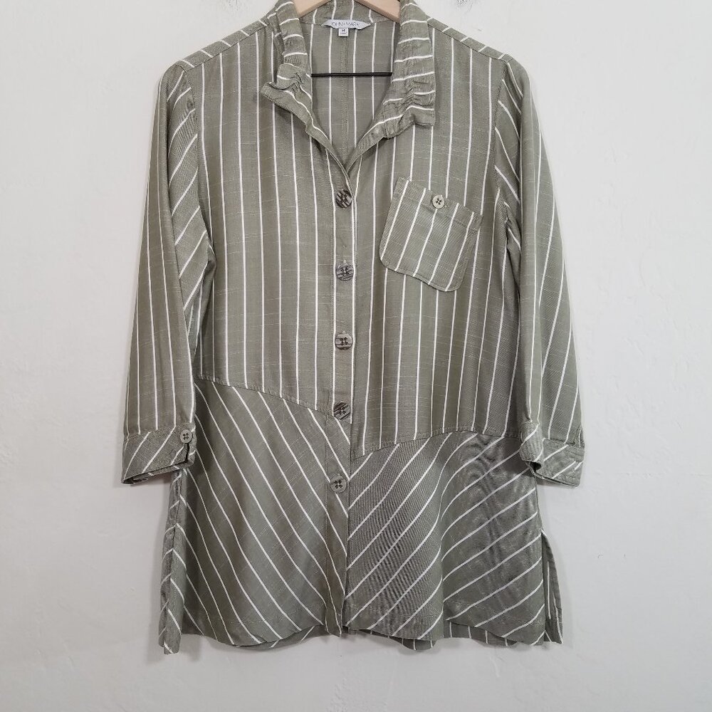 John Mark Tencel Striped Button Up Shirt Top Blouse Size M